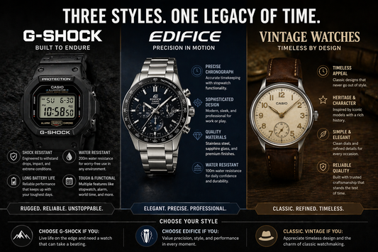 Comment choisir entre les montres G-Shock, Edifice et Vintage pour un style parfait